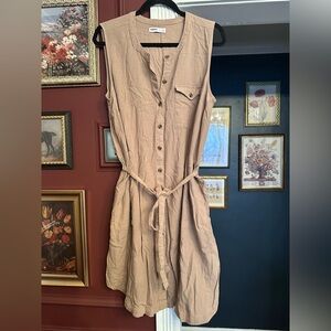 Sonoma Sleeveless Beige Button-Up Linen Dress Size XL
